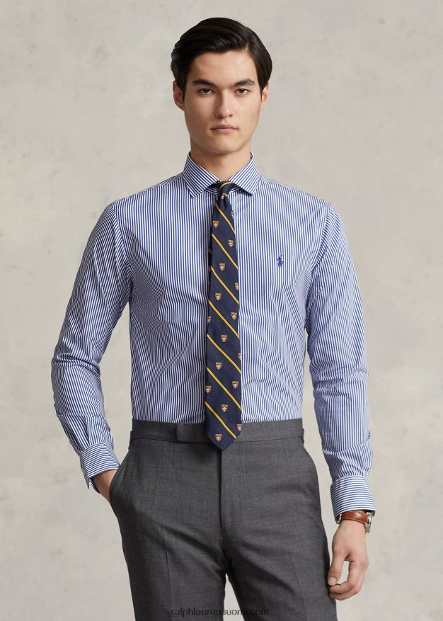 Ralph Lauren miehet custom fit popliinipaita 0Z24ZR8597 kuninkaallinen/valkoinen