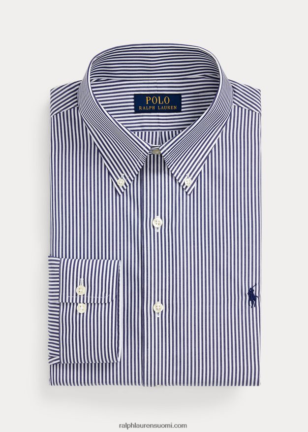 Ralph Lauren miehet klassinen istuva popliinipaita 0Z24ZR1108 laivasto/valkoinen