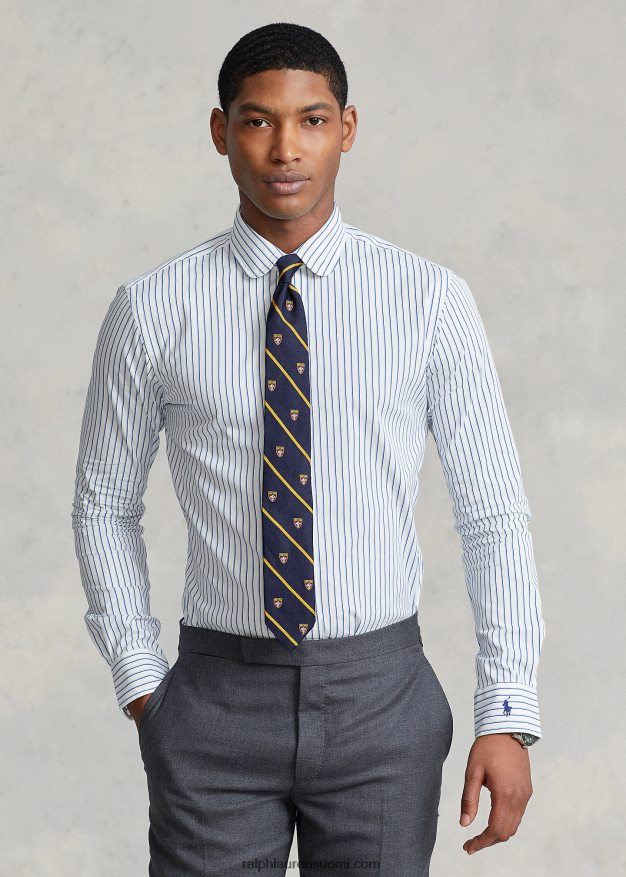 Ralph Lauren miehet mittatilaustyönä raidallinen popliinipaita 0Z24ZR828 valkoinen/taivaansininen