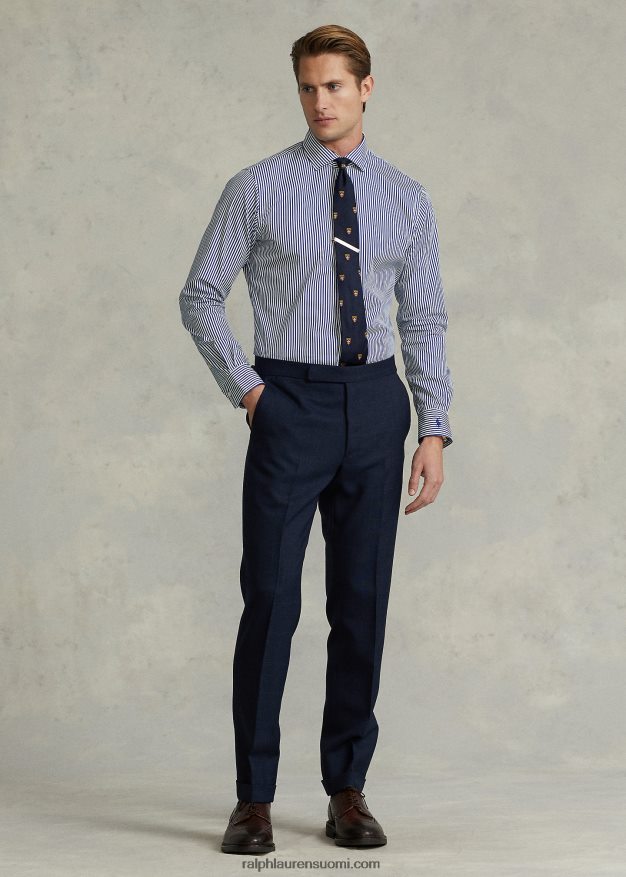 Ralph Lauren miehet mittatilaustyönä raidallinen popliinipaita 0Z24ZR883 sininen