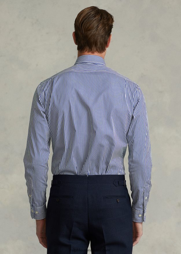 Ralph Lauren miehet mittatilaustyönä raidallinen popliinipaita 0Z24ZR883 sininen