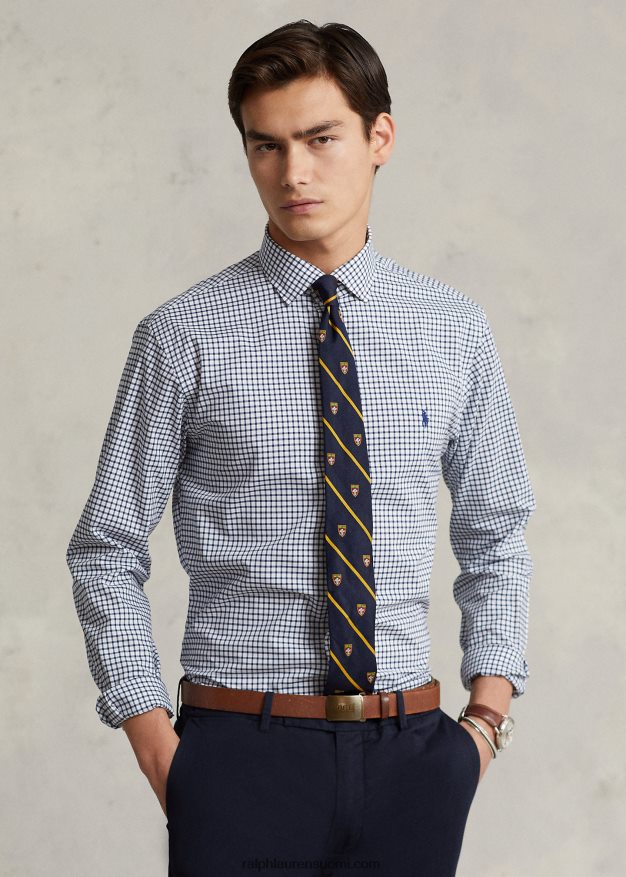 Ralph Lauren miehet mittatilaustyönä ruudullinen popliinipaita 0Z24ZR785 laivasto/valkoinen