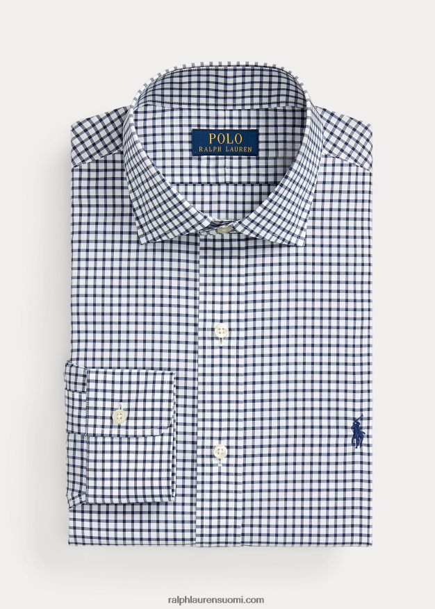 Ralph Lauren miehet mittatilaustyönä ruudullinen popliinipaita 0Z24ZR785 laivasto/valkoinen