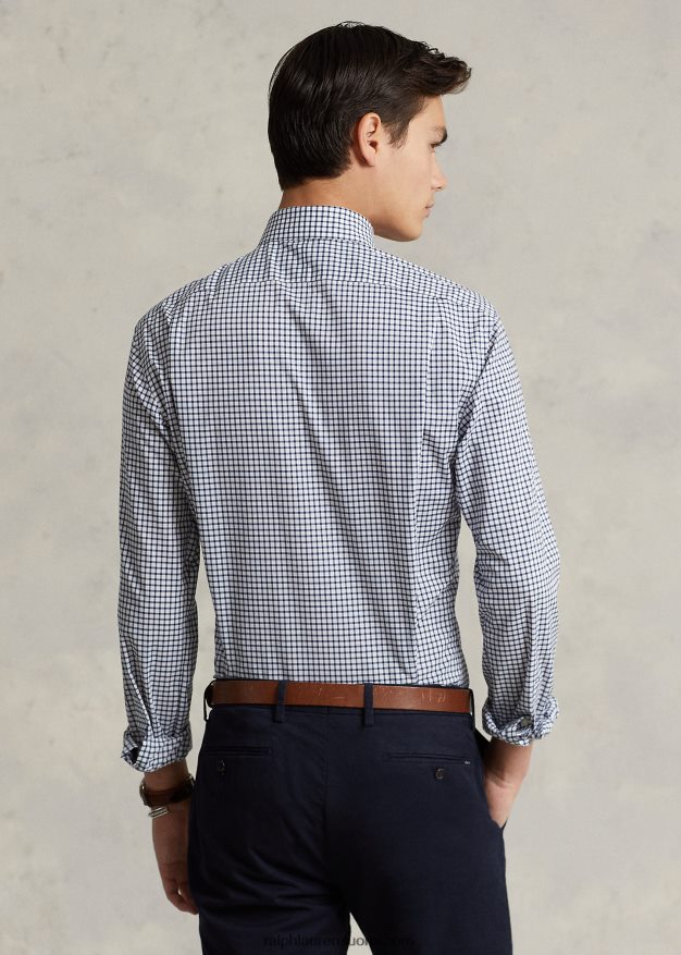 Ralph Lauren miehet mittatilaustyönä ruudullinen popliinipaita 0Z24ZR785 laivasto/valkoinen