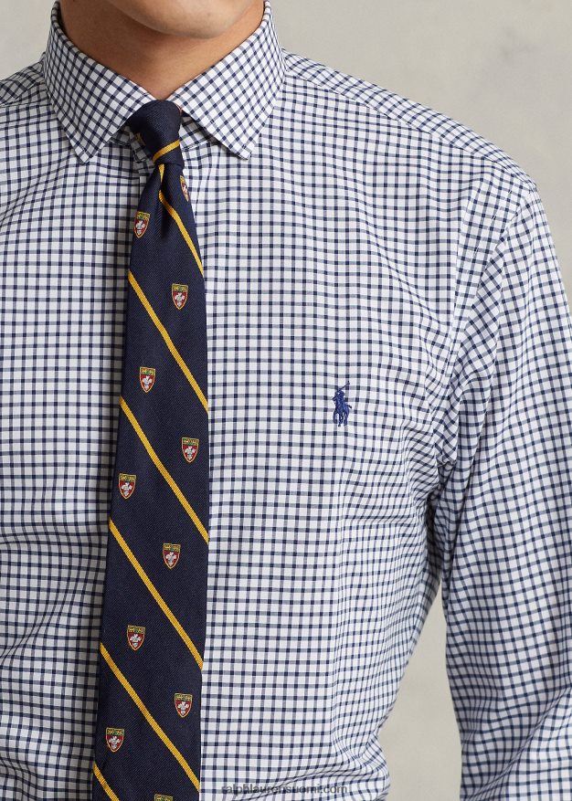 Ralph Lauren miehet mittatilaustyönä ruudullinen popliinipaita 0Z24ZR785 laivasto/valkoinen