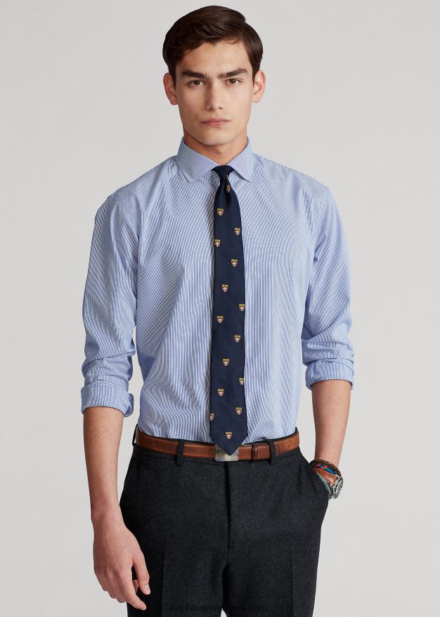 Ralph Lauren miehet raidallinen helppohoitoinen joustava popliinipaita-kaikki istuvuus 0Z24ZR1049 kristallinsininen/valkoinen