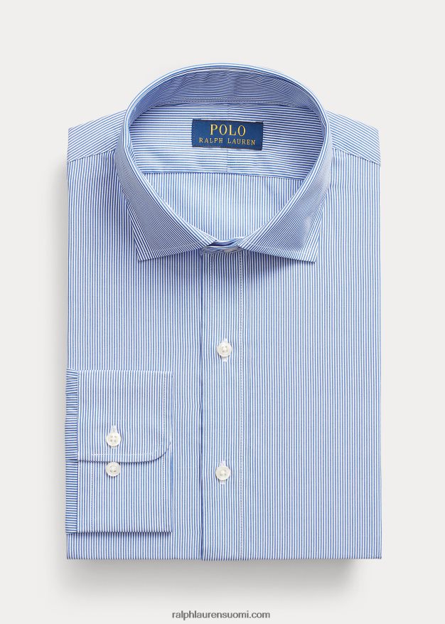 Ralph Lauren miehet raidallinen helppohoitoinen joustava popliinipaita-kaikki istuvuus 0Z24ZR1049 kristallinsininen/valkoinen