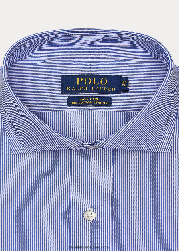 Ralph Lauren miehet raidallinen helppohoitoinen joustava popliinipaita-kaikki istuvuus 0Z24ZR1049 kristallinsininen/valkoinen
