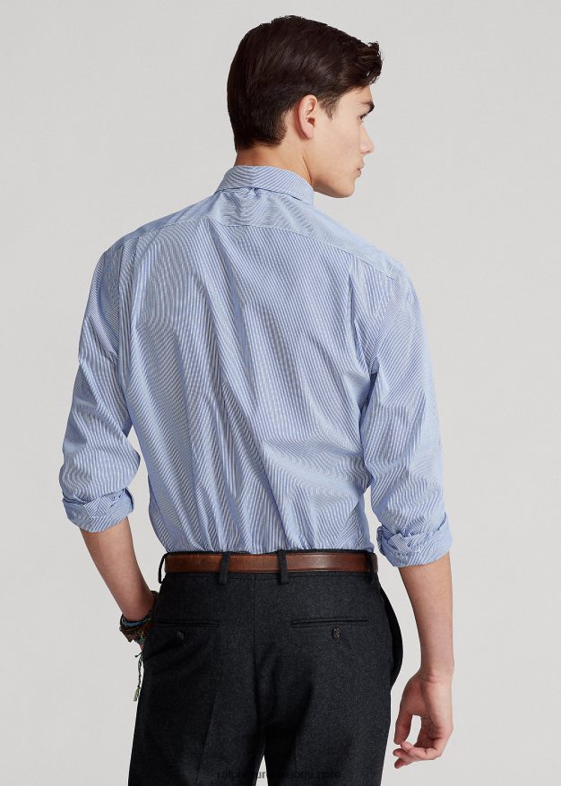 Ralph Lauren miehet raidallinen helppohoitoinen joustava popliinipaita-kaikki istuvuus 0Z24ZR1049 kristallinsininen/valkoinen