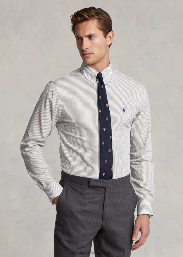 Ralph Lauren miehet slim fit raidallinen popliinipaita 0Z24ZR381 harmaata sumua