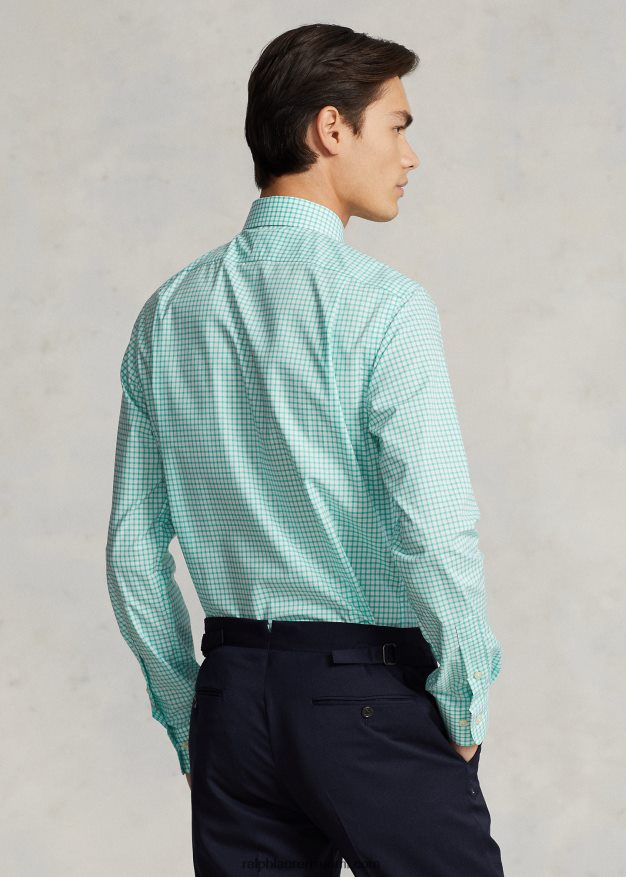 Ralph Lauren miehet slim fit ruudullinen popliinipaita 0Z24ZR742 Key West vihreä/valkoinen