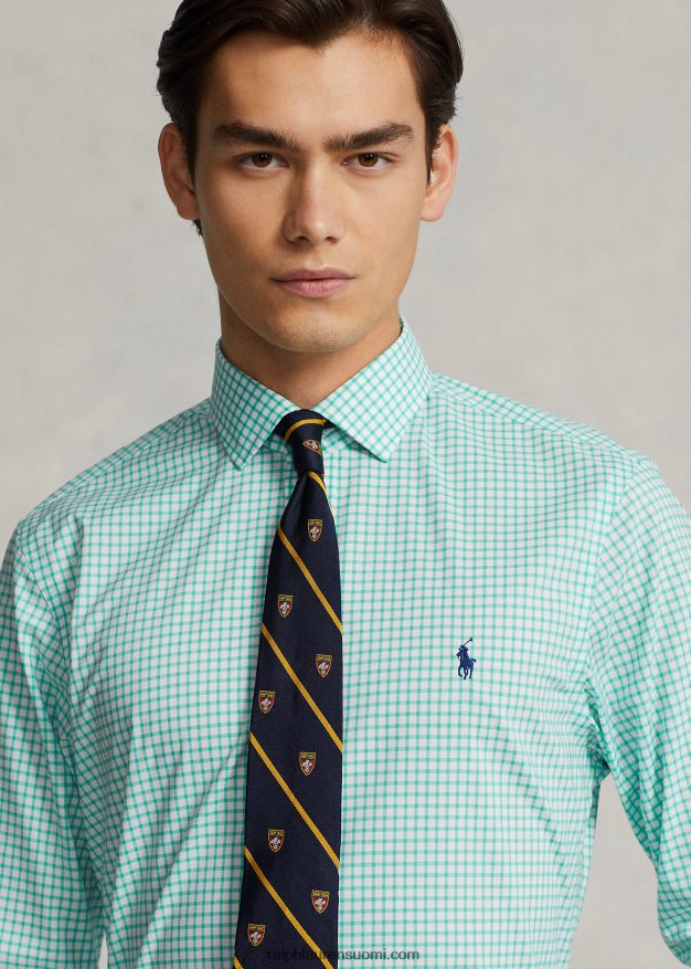 Ralph Lauren miehet slim fit ruudullinen popliinipaita 0Z24ZR742 Key West vihreä/valkoinen