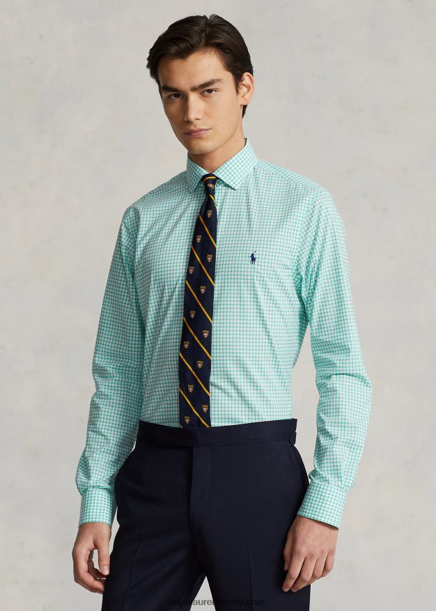 Ralph Lauren miehet slim fit ruudullinen popliinipaita 0Z24ZR742 Key West vihreä/valkoinen