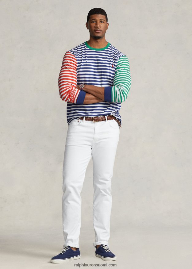 Ralph Lauren miehet raidallinen pitkähihainen t-paita 0Z24ZR1443 vanha kuninkaallinen multi