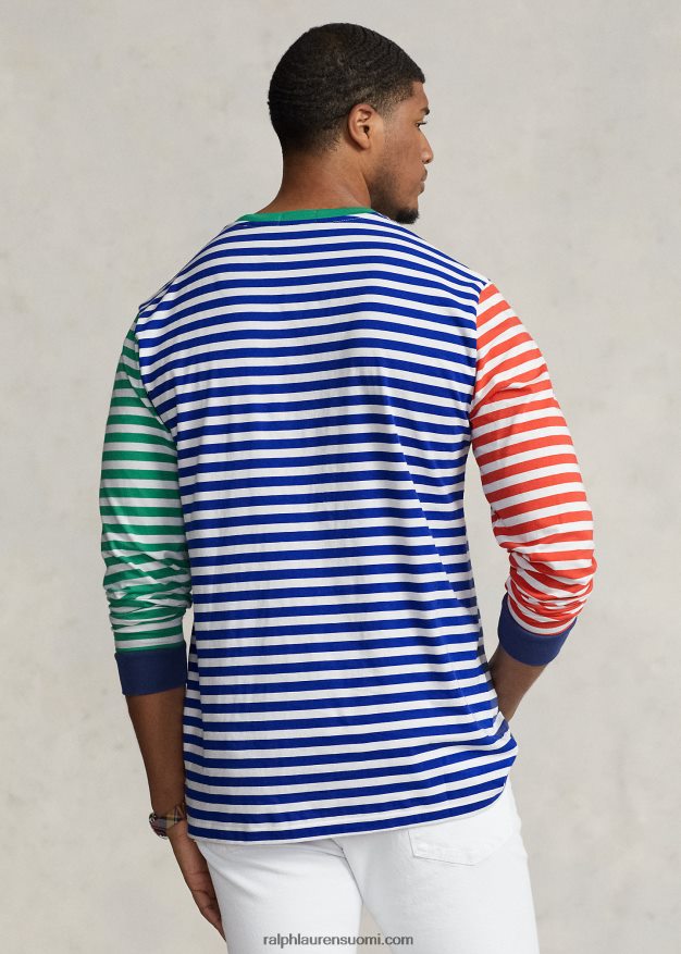 Ralph Lauren miehet raidallinen pitkähihainen t-paita 0Z24ZR1443 vanha kuninkaallinen multi