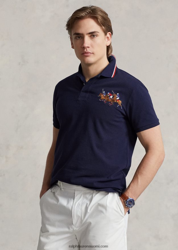Ralph Lauren miehet Klassisen istuvuuden kolminkertainen poniverkkopaita 0Z24ZR662 risteilylaivasto