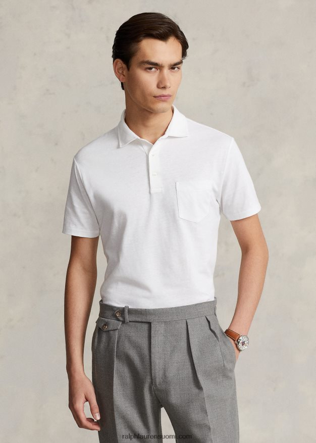 Ralph Lauren miehet custom slim fit puuvilla-pellava poolopaita 0Z24ZR1230 valkoinen