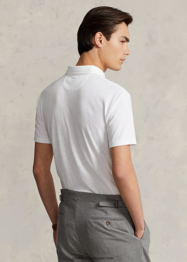 Ralph Lauren miehet custom slim fit puuvilla-pellava poolopaita 0Z24ZR1230 valkoinen