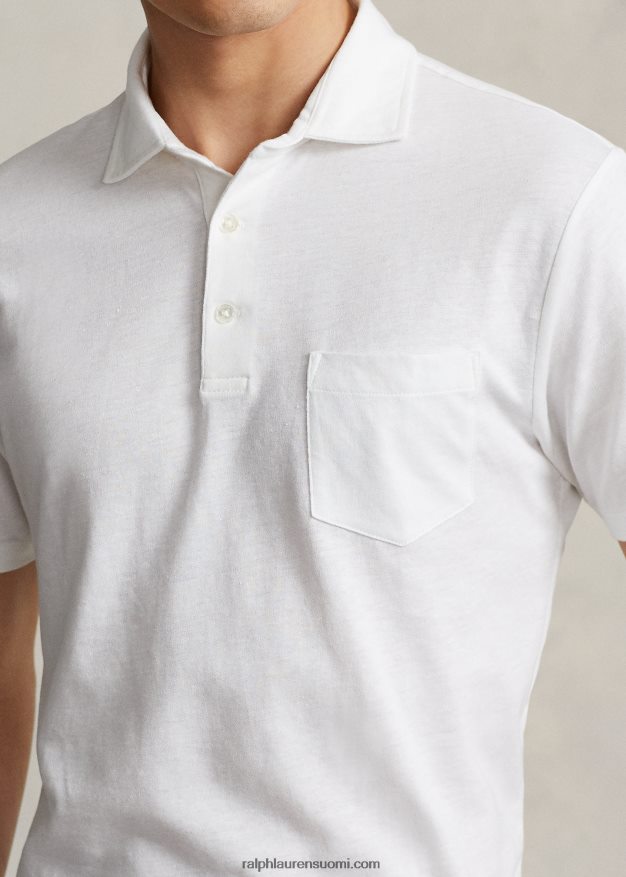 Ralph Lauren miehet custom slim fit puuvilla-pellava poolopaita 0Z24ZR1230 valkoinen