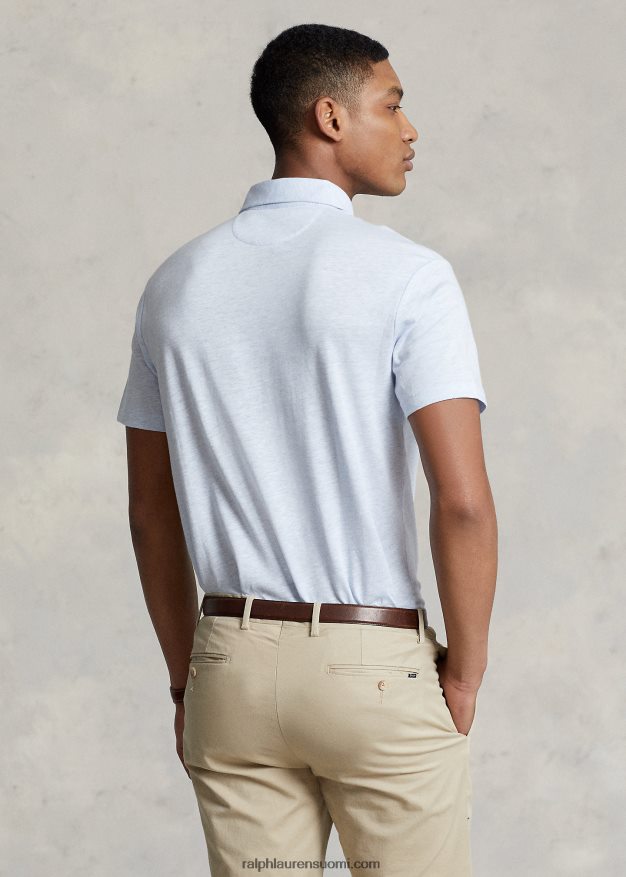 Ralph Lauren miehet custom slim fit puuvilla-pellava poolopaita 0Z24ZR1231 toimisto sininen kanerva
