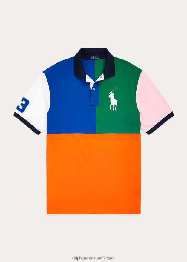 Ralph Lauren miehet iso poni, värillinen mesh pikeepaita 0Z24ZR1565 purjehdus oranssi multi