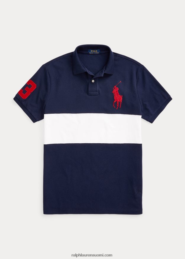 Ralph Lauren miehet iso poniverkkomainen poolopaita - sopii kaikkiin 0Z24ZR179 risteily laivasto/valkoinen