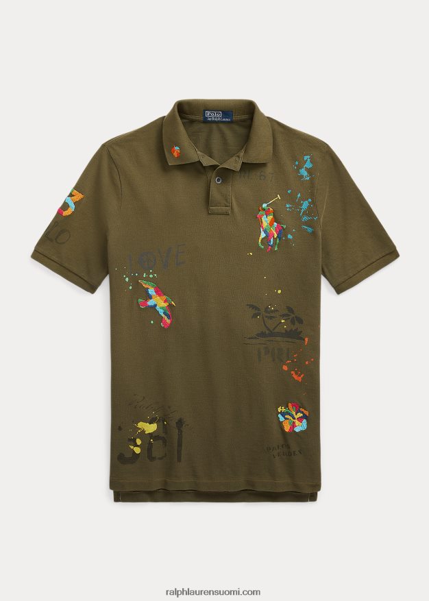 Ralph Lauren miehet klassinen istuva verkkomainen graafinen poolopaita 0Z24ZR817 katos oliivi