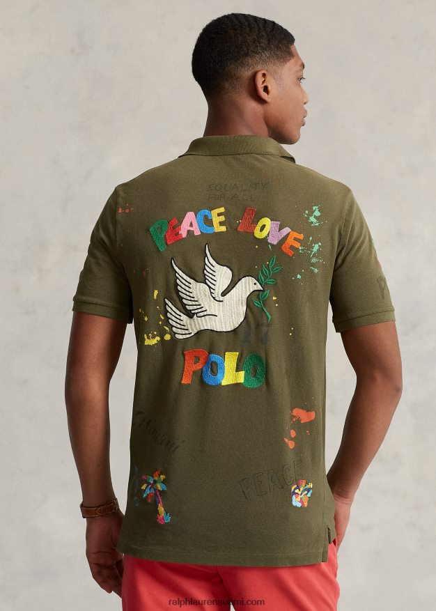 Ralph Lauren miehet klassinen istuva verkkomainen graafinen poolopaita 0Z24ZR817 katos oliivi