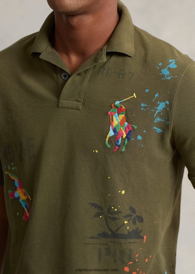 Ralph Lauren miehet klassinen istuva verkkomainen graafinen poolopaita 0Z24ZR817 katos oliivi