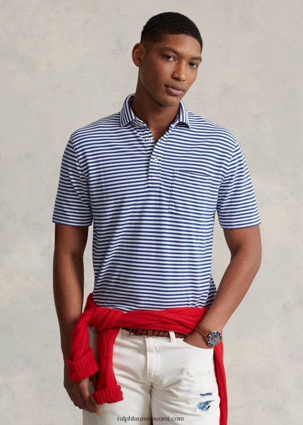 Ralph Lauren miehet klassinen istuvuus höyhenpainoinen mesh poolo 0Z24ZR700 kuninkaallinen laivasto/valkoinen