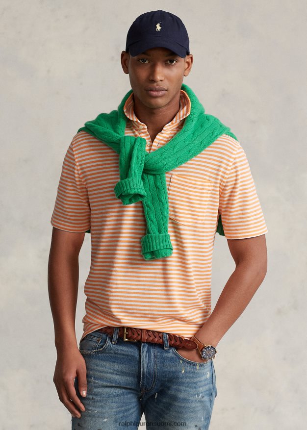 Ralph Lauren miehet klassinen istuvuus höyhenpainoinen mesh poolo 0Z24ZR701 vaalea oranssi/valkoinen