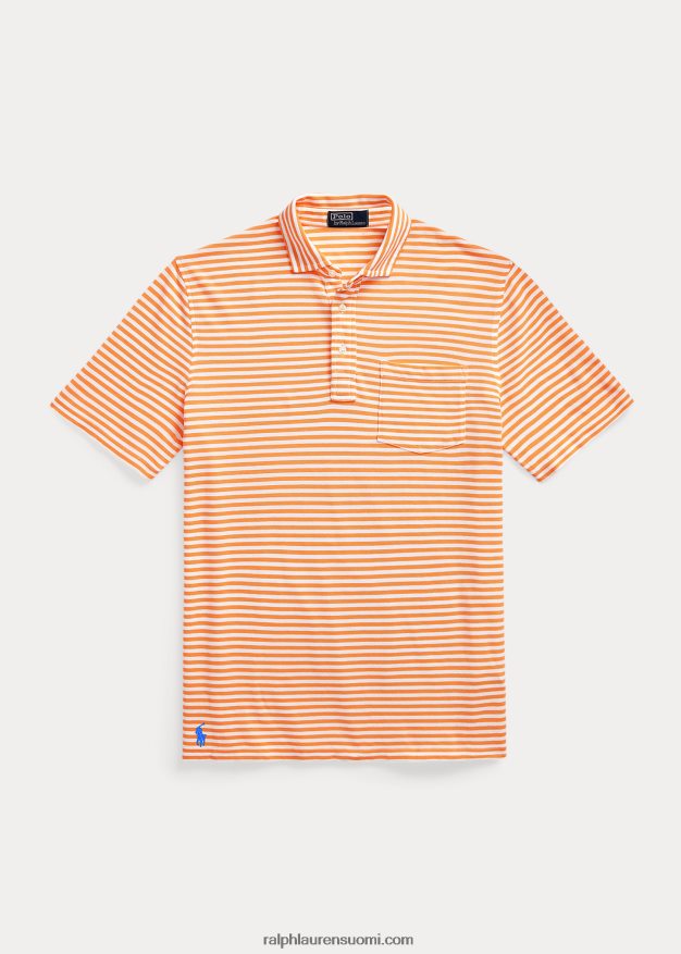Ralph Lauren miehet klassinen istuvuus höyhenpainoinen mesh poolo 0Z24ZR701 vaalea oranssi/valkoinen