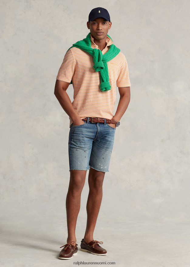 Ralph Lauren miehet klassinen istuvuus höyhenpainoinen mesh poolo 0Z24ZR701 vaalea oranssi/valkoinen