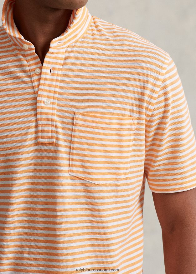 Ralph Lauren miehet klassinen istuvuus höyhenpainoinen mesh poolo 0Z24ZR701 vaalea oranssi/valkoinen