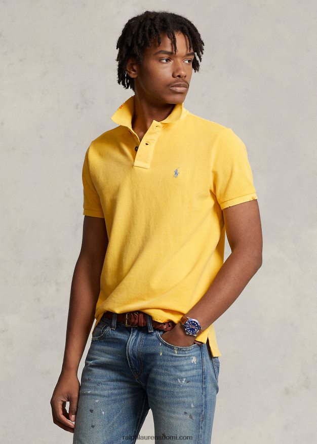 Ralph Lauren miehet klassinen istuvuus korjattu mesh-poolopaita 0Z24ZR1095 signaali keltainen