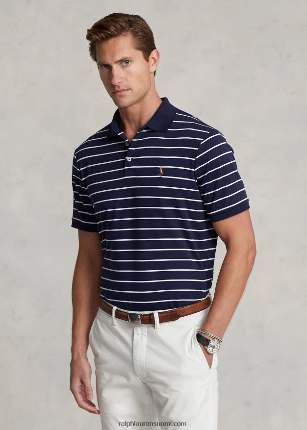 Ralph Lauren miehet klassinen istuvuus pehmeä puuvillainen poolopaita 0Z24ZR143 hienostunut laivasto/valkoinen