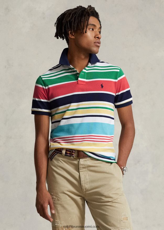 Ralph Lauren miehet klassinen istuvuus raidallinen verkkopaita 0Z24ZR555 valkoinen multi