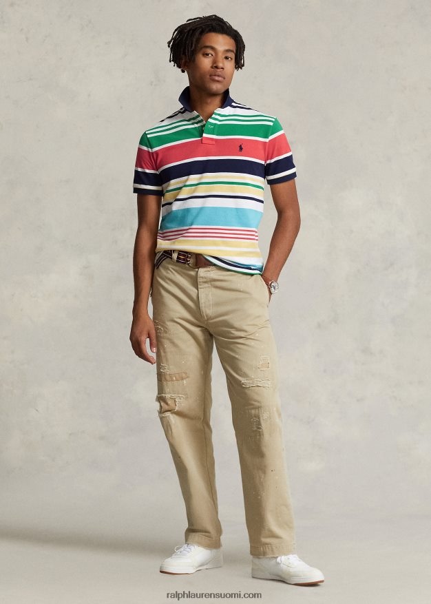 Ralph Lauren miehet klassinen istuvuus raidallinen verkkopaita 0Z24ZR555 valkoinen multi