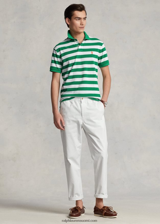 Ralph Lauren miehet klassinen istuvuus raidallinen verkkopaita 0Z24ZR8428 optiikka vihreä/valkoinen