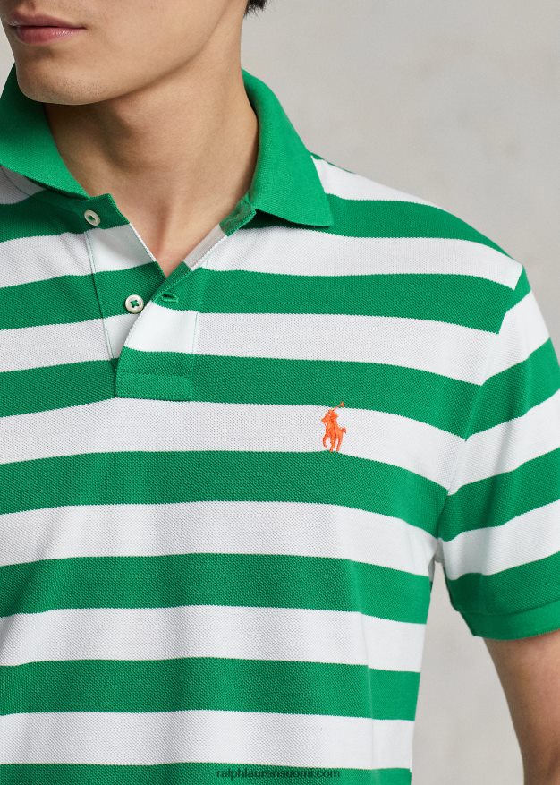 Ralph Lauren miehet klassinen istuvuus raidallinen verkkopaita 0Z24ZR8428 optiikka vihreä/valkoinen