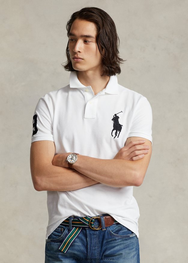 Ralph Lauren miehet mukautettu ohut iso poniverkkopaita 0Z24ZR851 valkoinen