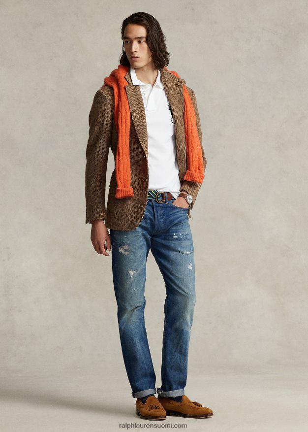 Ralph Lauren miehet mukautettu ohut iso poniverkkopaita 0Z24ZR851 valkoinen