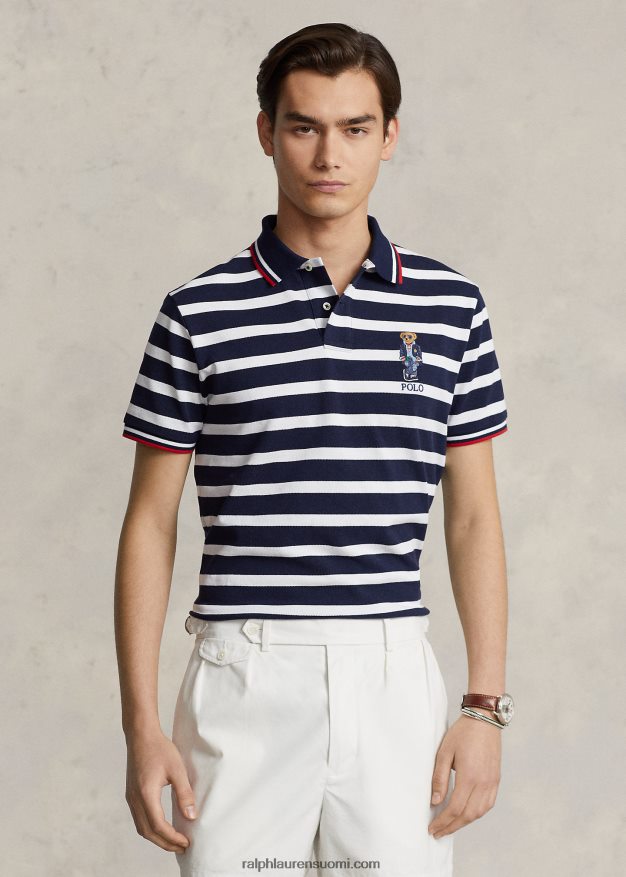 Ralph Lauren miehet mukautettu ohut poolo bear mesh poolopaita 0Z24ZR675 cruse laivasto/valkoinen