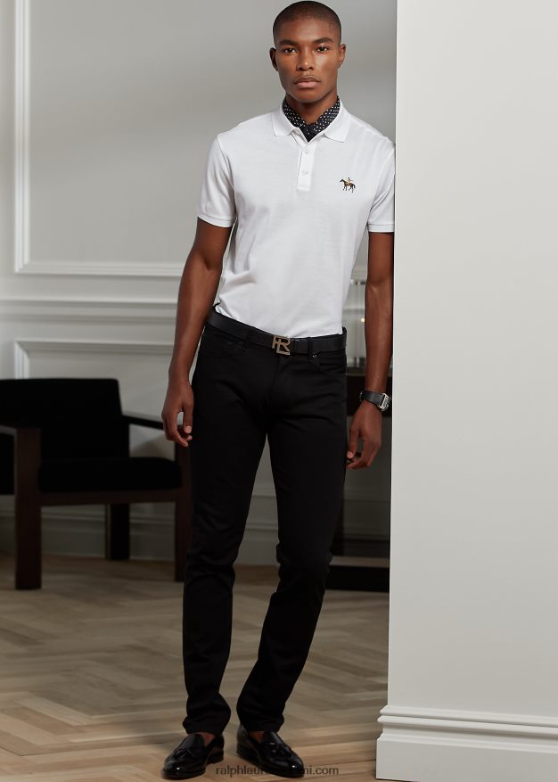 Ralph Lauren miehet mukautettu slim fit pikee poolopaita 0Z24ZR55 klassinen valkoinen