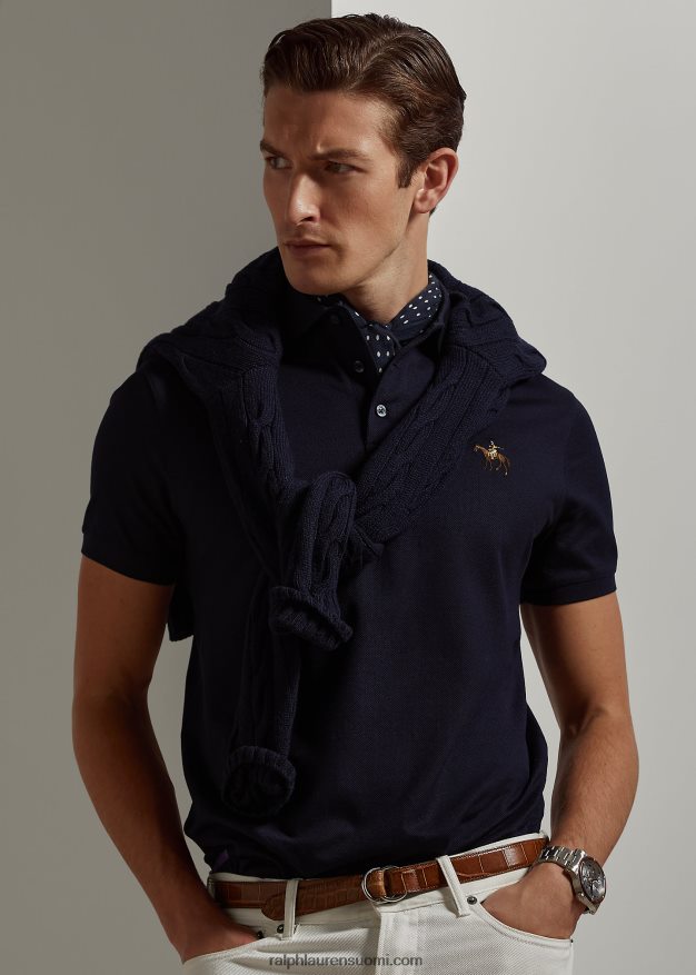 Ralph Lauren miehet mukautettu slim fit pikee poolopaita 0Z24ZR60 klassinen puheenjohtaja laivasto