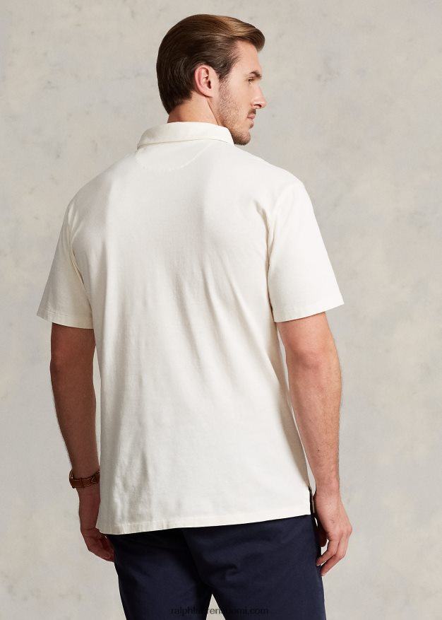 Ralph Lauren miehet puuvilla-pellava poolopaita 0Z24ZR1595 pergamentti kerma