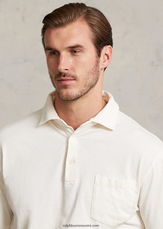 Ralph Lauren miehet puuvilla-pellava poolopaita 0Z24ZR1595 pergamentti kerma