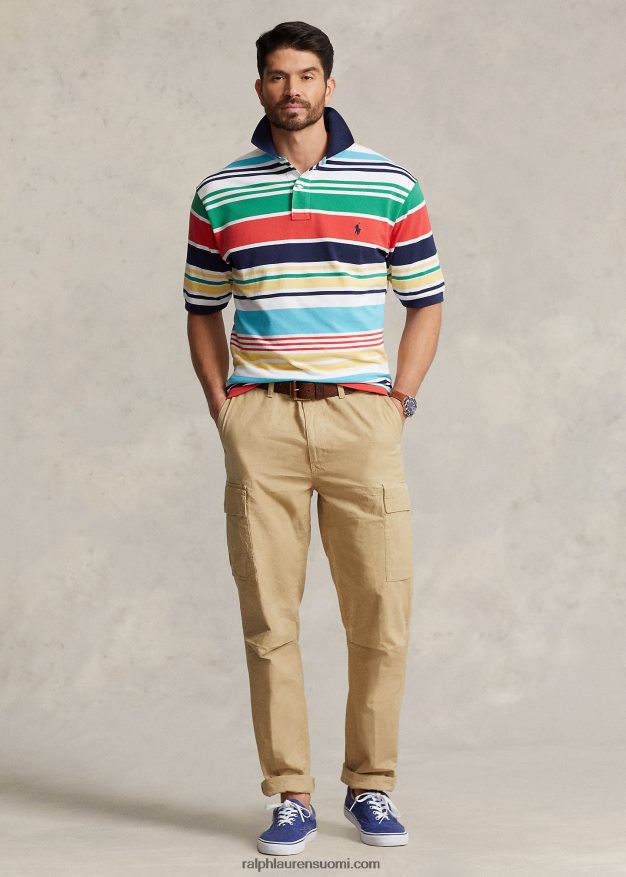 Ralph Lauren miehet raidallinen mesh poolopaita 0Z24ZR1469 valkoinen multi