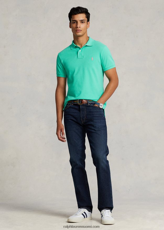 Ralph Lauren miehet slim fit mesh mukava poolopaita 0Z24ZR21 auringonlaskun vihreä/vaaleanpunainen