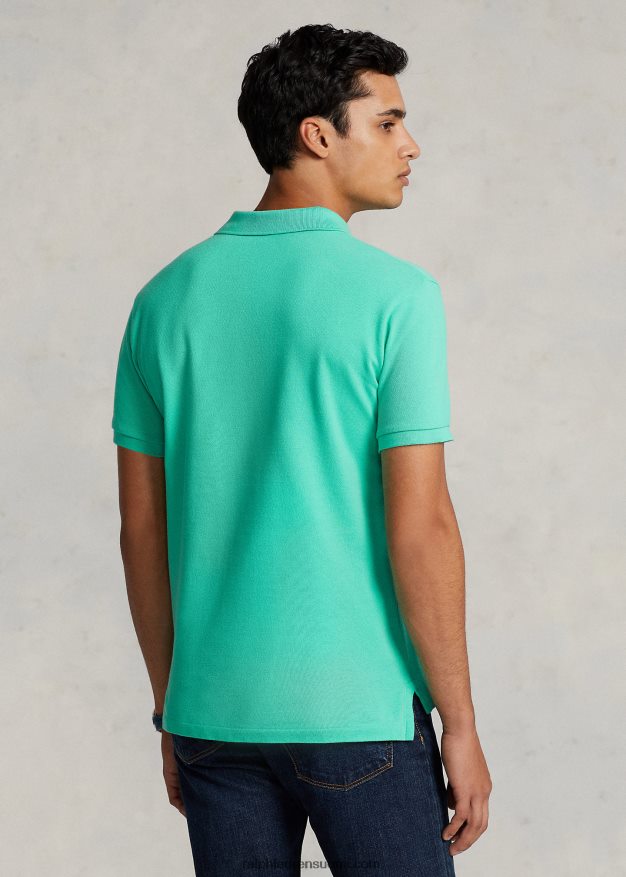 Ralph Lauren miehet slim fit mesh mukava poolopaita 0Z24ZR21 auringonlaskun vihreä/vaaleanpunainen